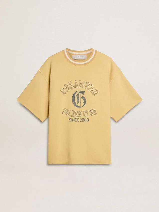 Chemise oversize en coton jaune pour homme avec imprimé bleu