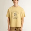 Chemise oversize en coton jaune pour homme avec imprimé bleu