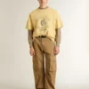 Chemise oversize en coton jaune pour homme avec imprimé bleu
