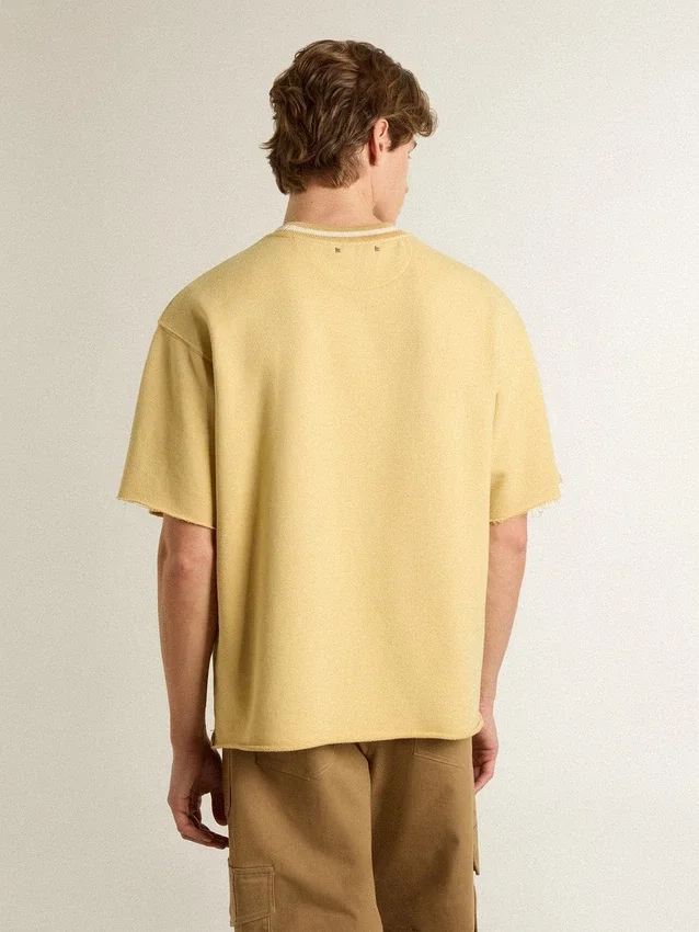 Chemise oversize en coton jaune pour homme avec imprimé bleu