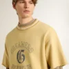 Chemise oversize en coton jaune pour homme avec imprimé bleu