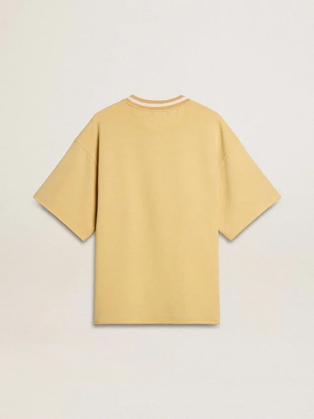 Chemise oversize en coton jaune pour homme avec imprimé bleu
