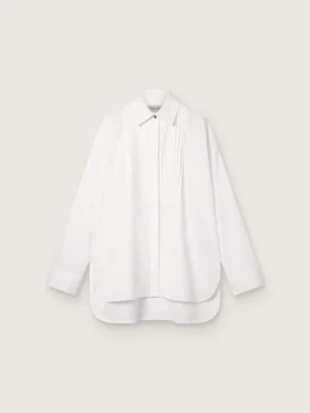Chemise oversize pour femme en coton blanc avec plis et boutons décoratifs