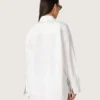 Chemise oversize pour femme en coton blanc avec plis et boutons décoratifs