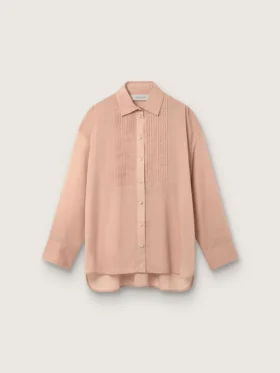 Chemise oversize pour femme en voile de coton corail avec détails plissés