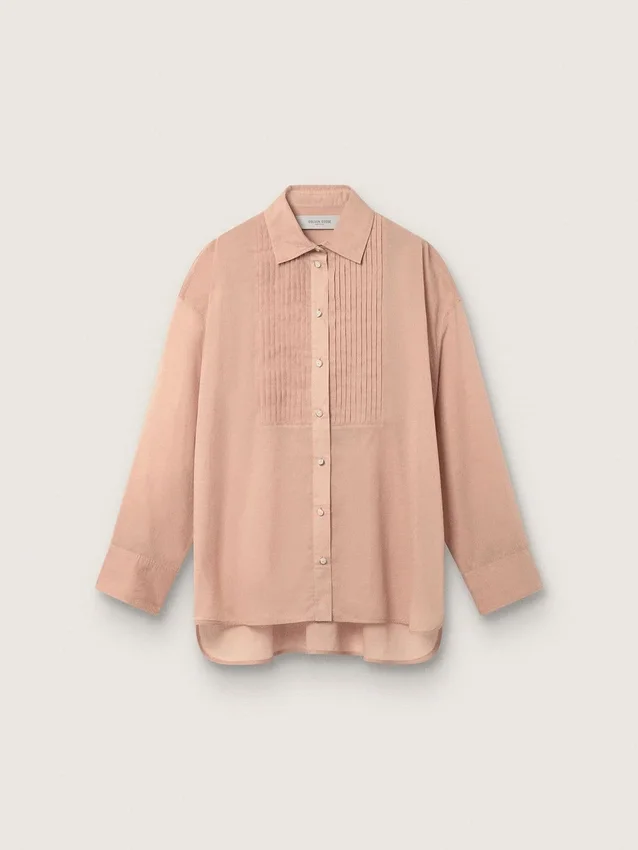 Chemise oversize pour femme en voile de coton corail avec détails plissés