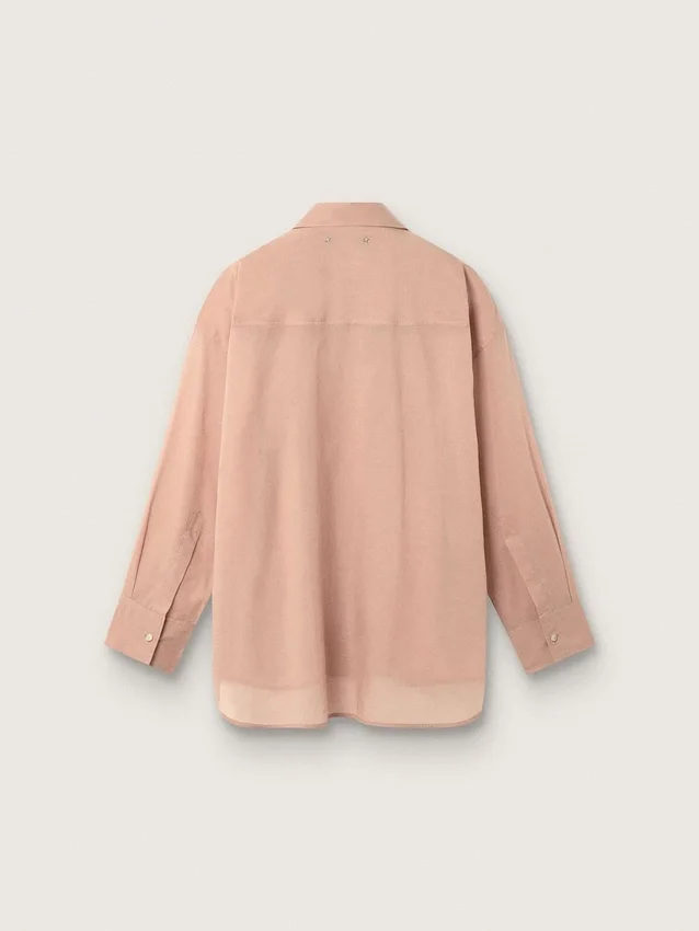 Chemise oversize pour femme en voile de coton corail avec détails plissés