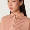 Chemise oversize pour femme en voile de coton corail avec détails plissés