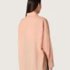 Chemise oversize pour femme en voile de coton corail avec détails plissés
