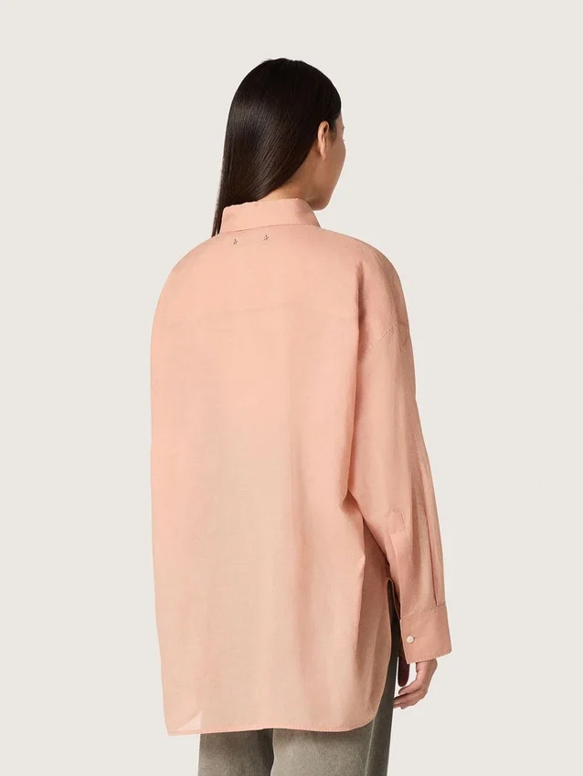 Chemise oversize pour femme en voile de coton corail avec détails plissés