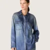 Chemise oversize pour femme à l'effet denim vieilli