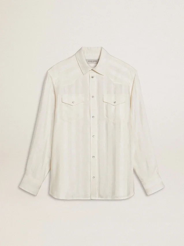 Chemise oversize pour homme, effet « worn-white », à rayures verticales