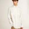 Chemise oversize pour homme, effet « worn-white », à rayures verticales