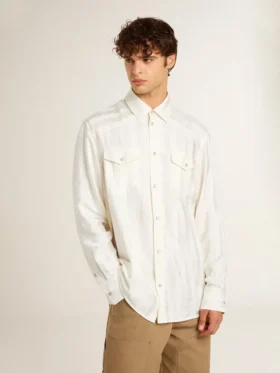Chemise oversize pour homme, effet « worn-white », à rayures verticales