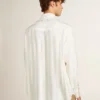 Chemise oversize pour homme, effet « worn-white », à rayures verticales