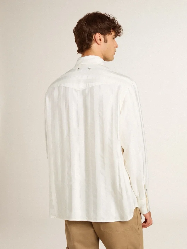 Chemise oversize pour homme, effet « worn-white », à rayures verticales
