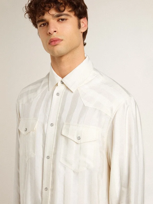 Chemise oversize pour homme, effet « worn-white », à rayures verticales