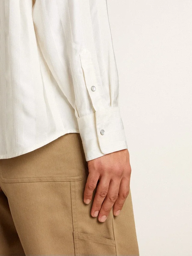 Chemise oversize pour homme, effet « worn-white », à rayures verticales