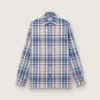Chemise oversize pour homme en coton à carreaux indigo et beige