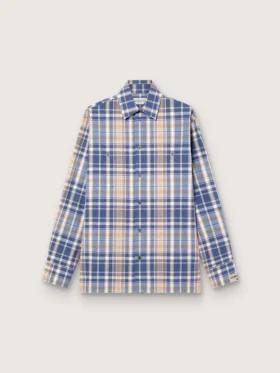 Chemise oversize pour homme en coton à carreaux indigo et beige