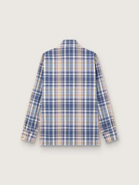 Chemise oversize pour homme en coton à carreaux indigo et beige