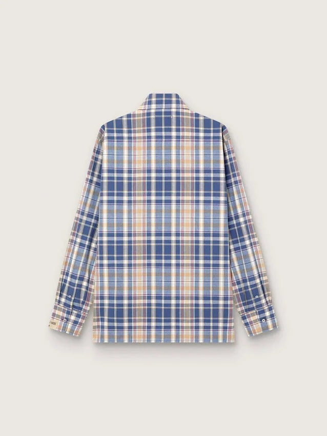 Chemise oversize pour homme en coton à carreaux indigo et beige