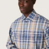 Chemise oversize pour homme en coton à carreaux indigo et beige