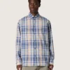 Chemise oversize pour homme en coton à carreaux indigo et beige