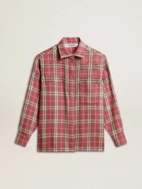 Chemise pour femme avec broderie à carreaux roses, sable et gris