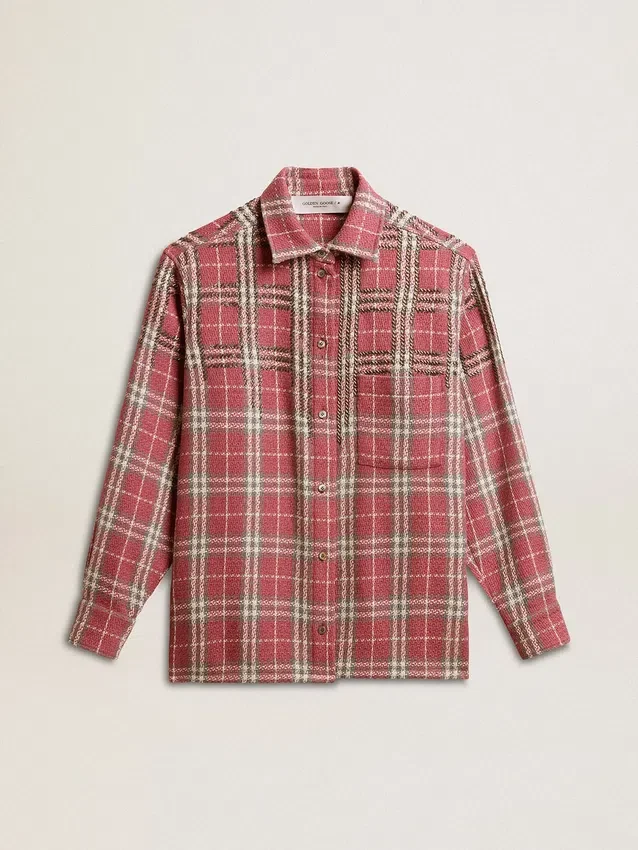 Chemise pour femme avec broderie à carreaux roses, sable et gris