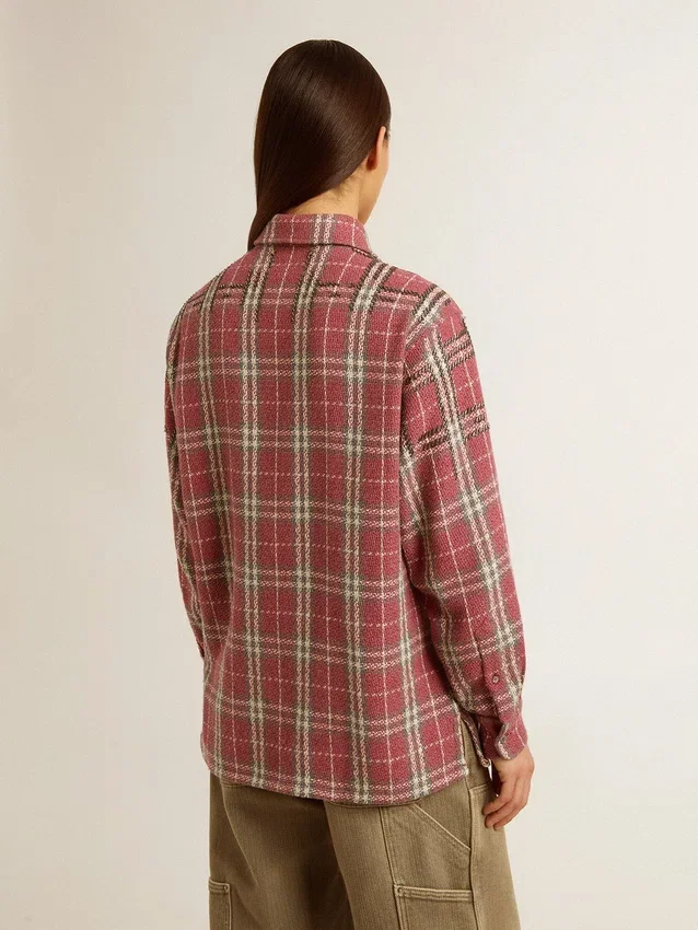 Chemise pour femme avec broderie à carreaux roses, sable et gris