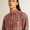 Chemise pour femme avec broderie à carreaux roses, sable et gris