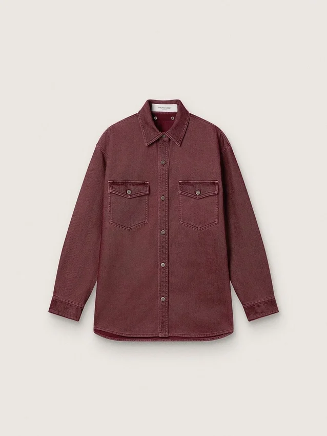Chemise pour femme en denim bordeaux
