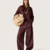 Chemise pour femme en denim bordeaux