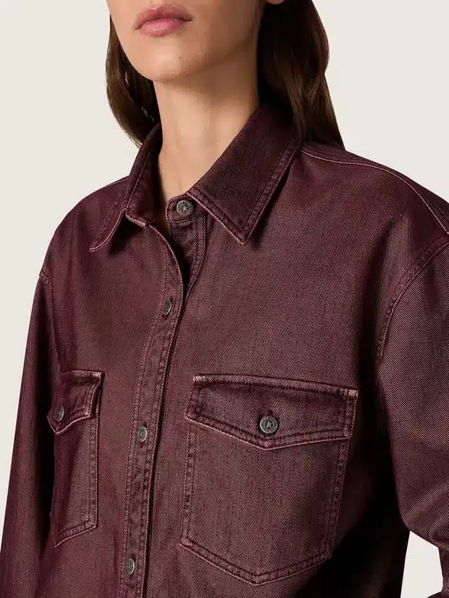 Chemise pour femme en denim bordeaux