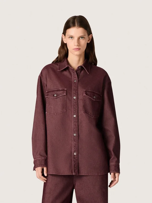 Chemise pour femme en denim bordeaux