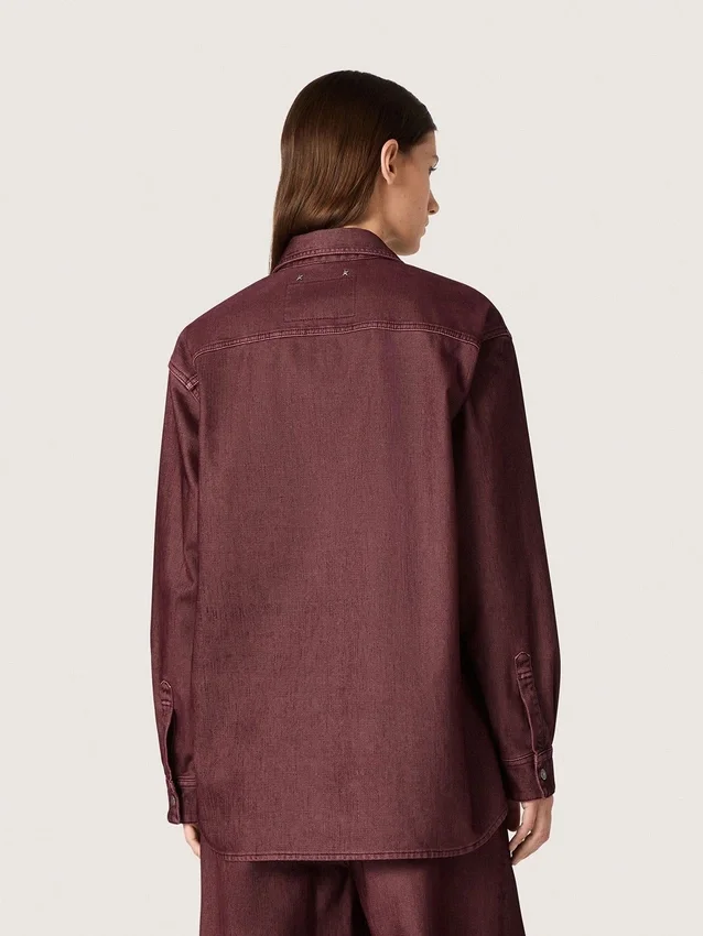 Chemise pour femme en denim bordeaux