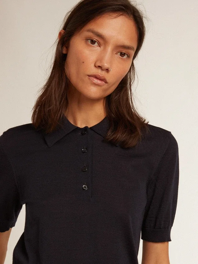 Chemise pour femme en laine mérinos bleu marine