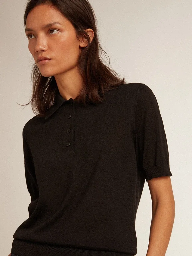 Chemise pour femme en laine mérinos noire