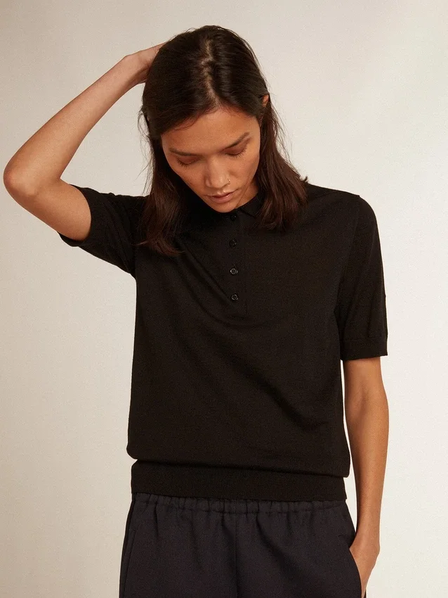 Chemise pour femme en laine mérinos noire
