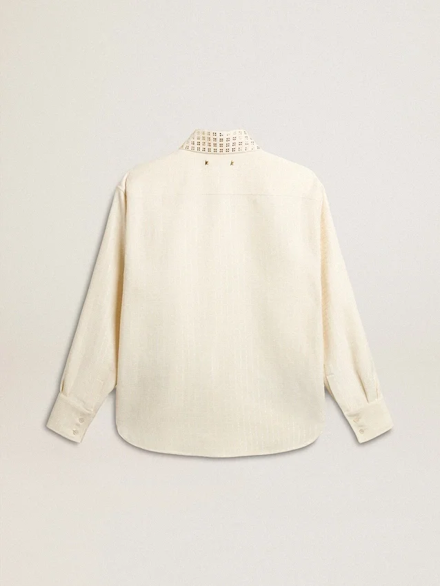 Chemise pour femme en mélange de viscose et de coton, avec col orné de cristaux
