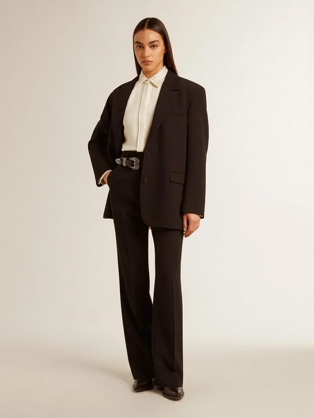 Chemise pour femme en mélange de viscose et de coton, avec col orné de cristaux