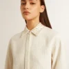 Chemise pour femme en mélange de viscose et de coton, avec col orné de cristaux