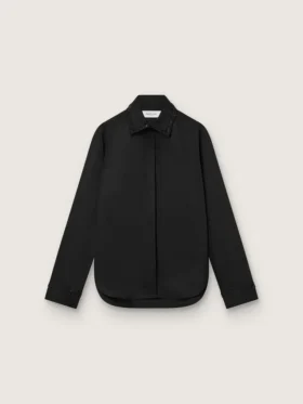 Chemise pour femme en sergé de laine noir avec broderie florale en perles de verre