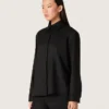 Chemise pour femme en sergé de laine noir avec broderie florale en perles de verre