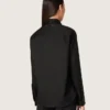 Chemise pour femme en sergé de laine noir avec broderie florale en perles de verre