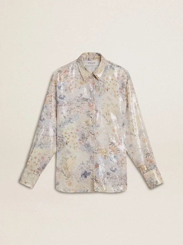 Chemise pour femme à imprimé floral multicolore en paillettes