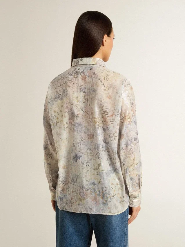Chemise pour femme à imprimé floral multicolore en paillettes
