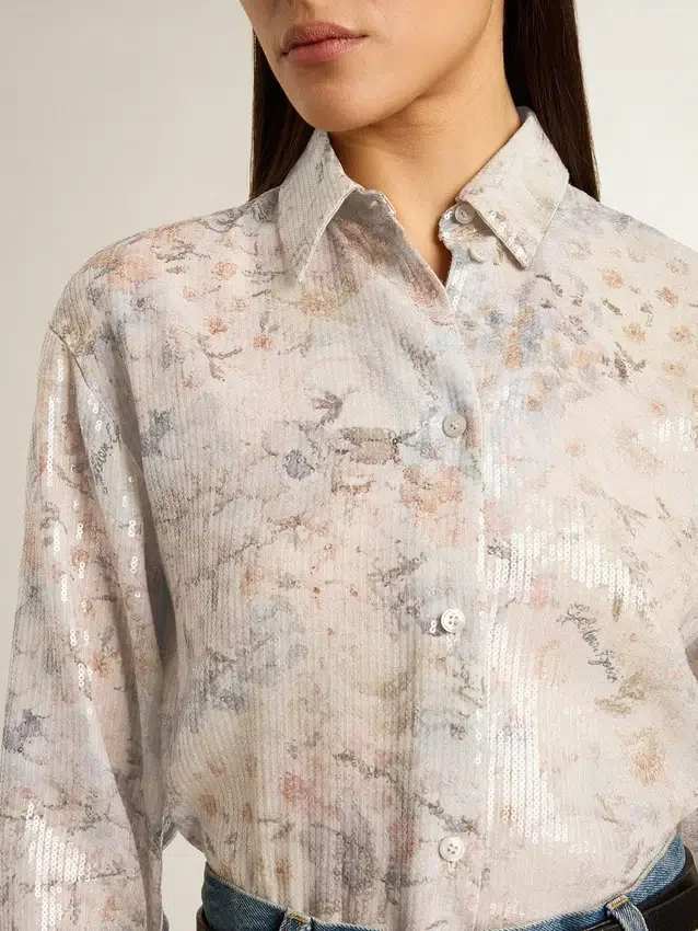 Chemise pour femme à imprimé floral multicolore en paillettes