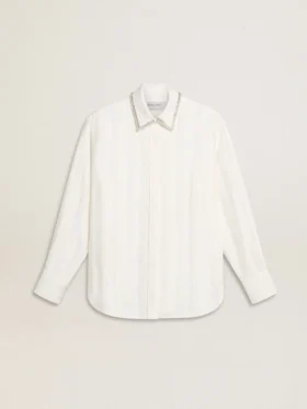 Chemise pour femme à rayures verticales et broderies de cristaux